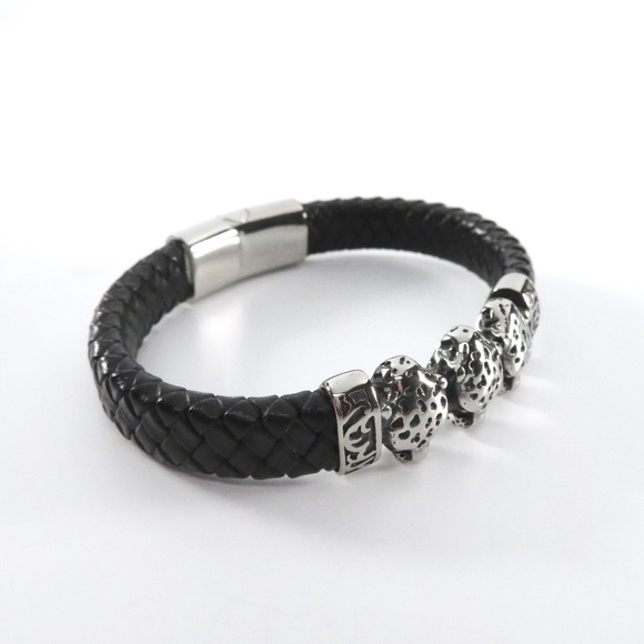 Braided Leather Bracelet, Cheetah Heads, Unisex - Picture 5 of 9